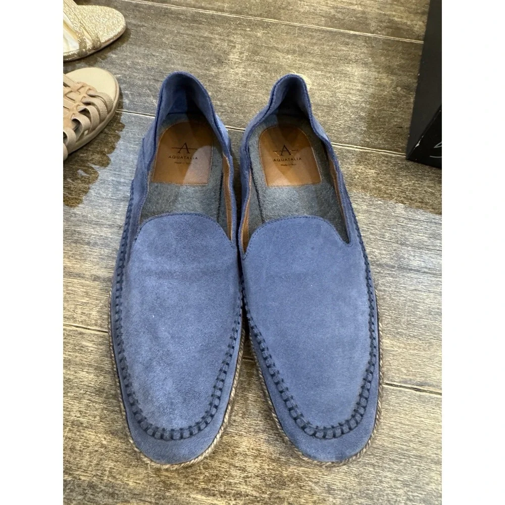 Aquatalia Men's Nick Suede Loafer MADE IN ITALY Steel Blue Slip On Size‎ 10